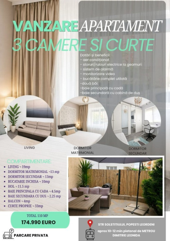 Apartament 3 camere + Curte Proprie Sud