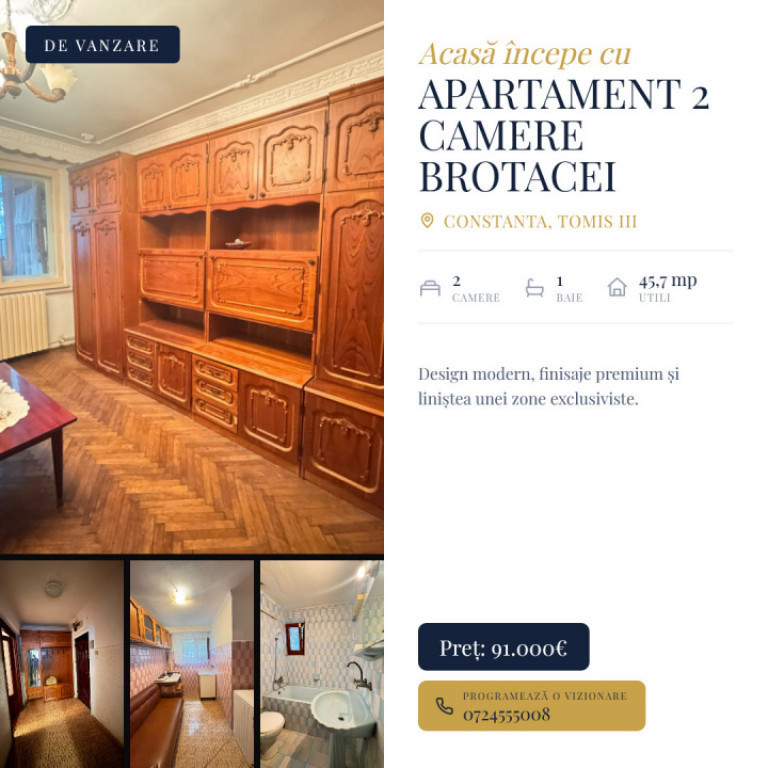 Apartament 2 camere de vanzare Brotacei - Tomis 3 | Parter