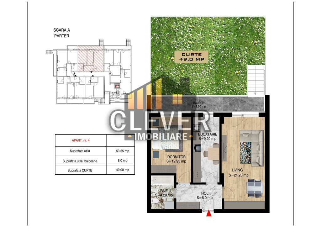 2 Camere | Curte 37 mp | 53,55 mp Utili | Pallady