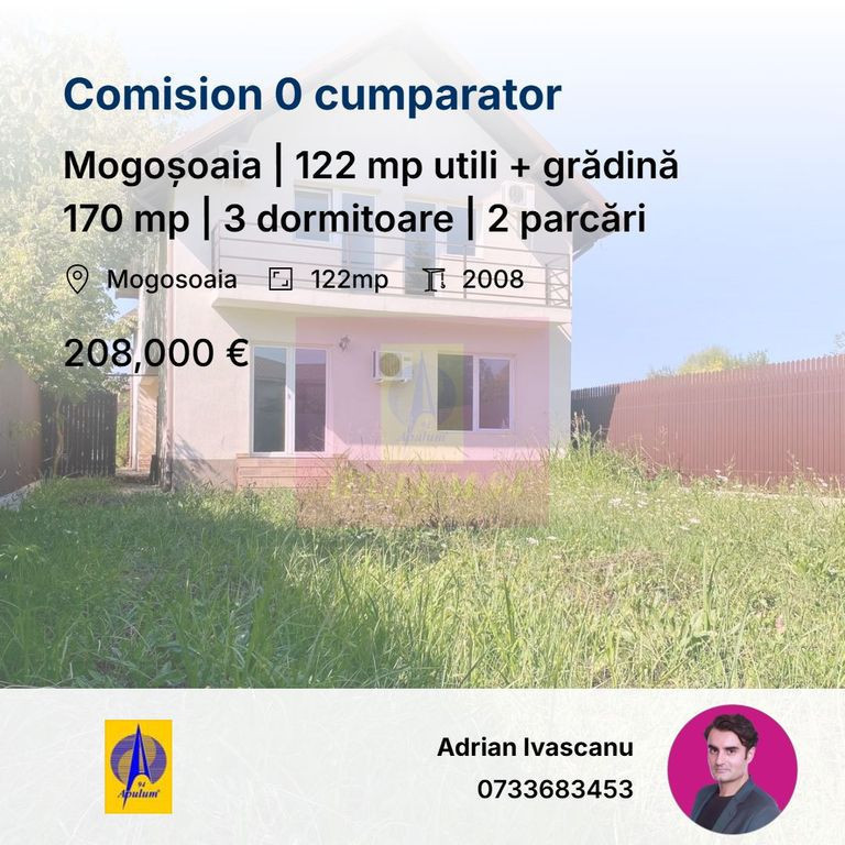Mogoșoaia | 122 mp utili + grădină 170 mp | 3 dormitoare | 2 parcări
