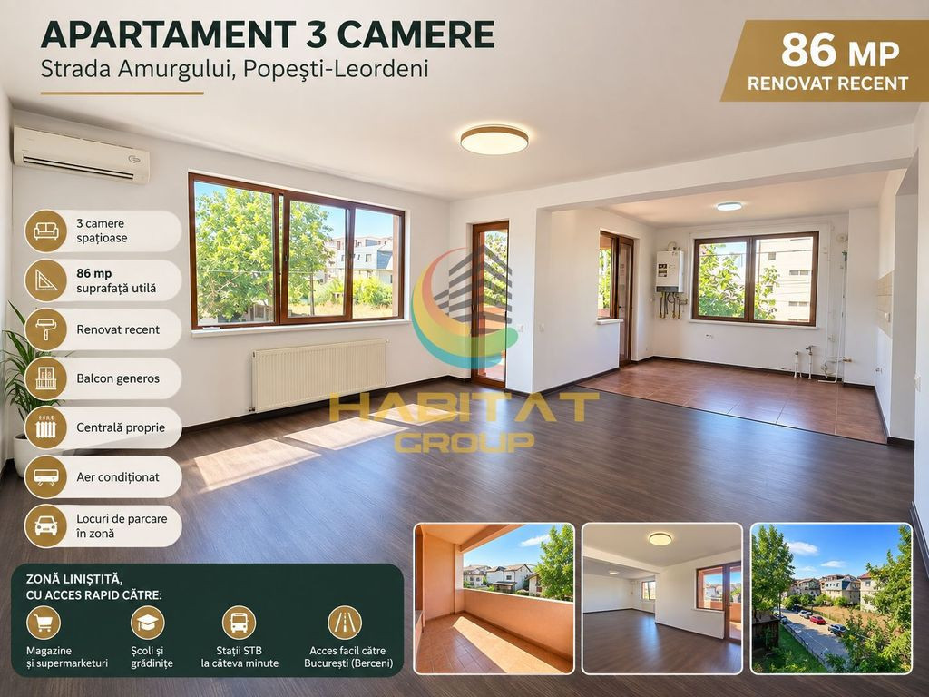 Vânzare Apartament 3 camere 86 mp - Popești Leordeni | strada Amurgului