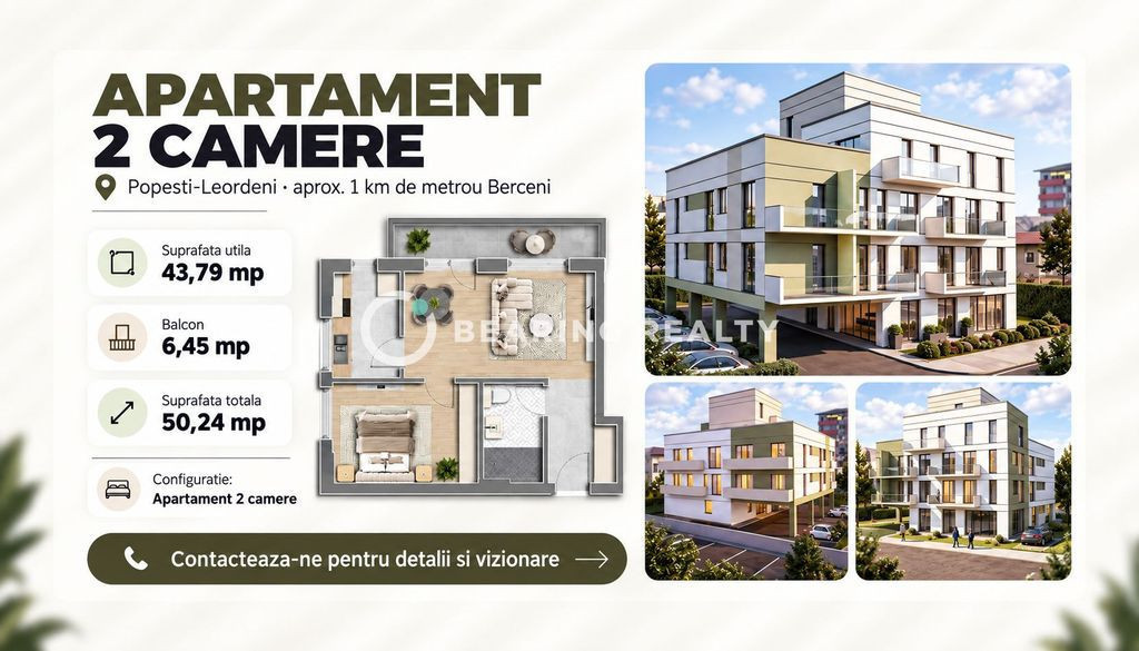 2 camere compact | Biruintei - metrou Berceni