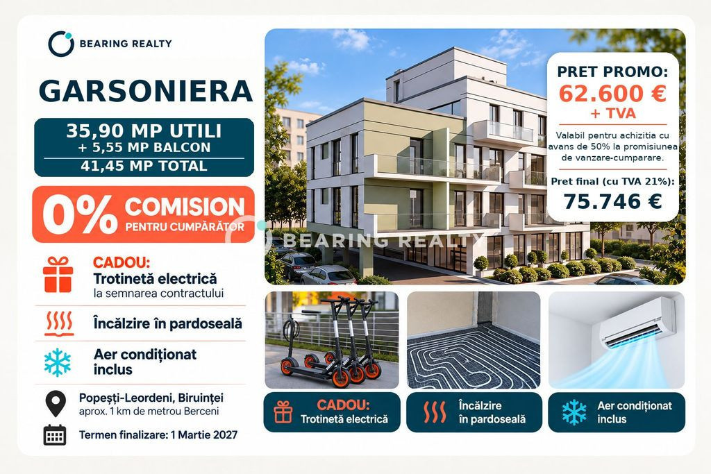 0% comision | Garsoniera | Proiect boutique langa metrou Berceni
