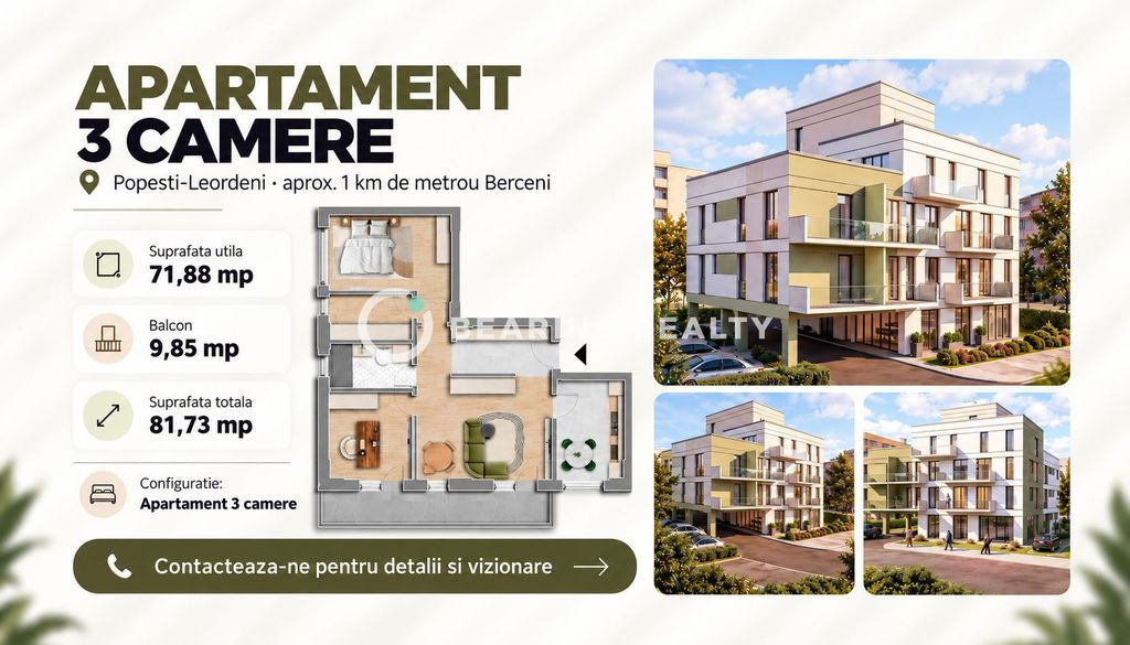 3 Camere | 2 Bai | Bloc boutique | Popesti Leordeni
