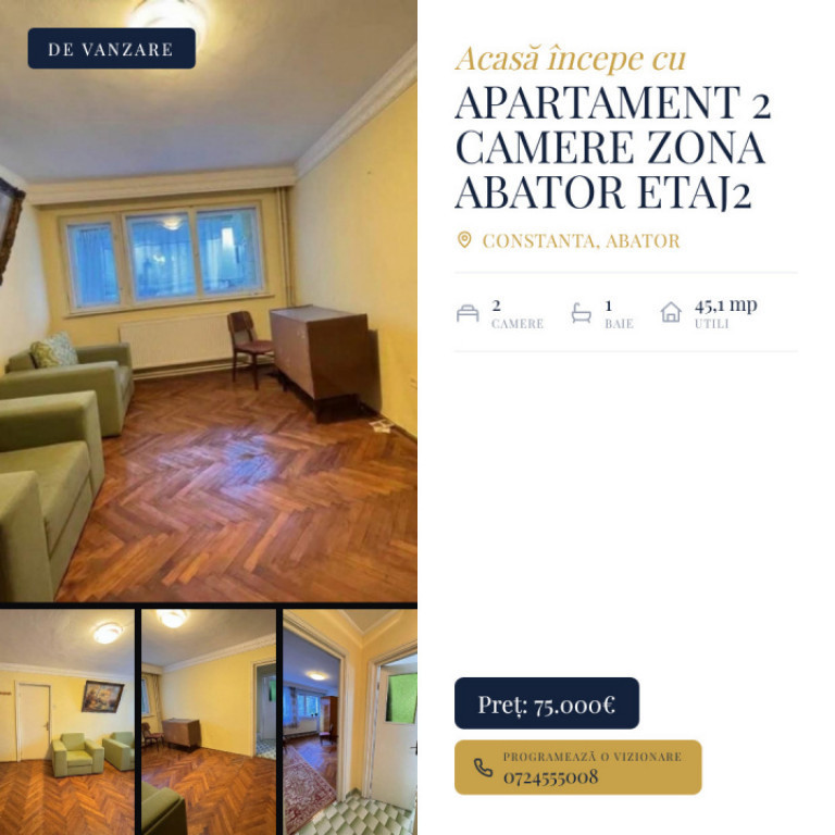 Apartament 2 camere de vânzare în zona Abator, Constanța