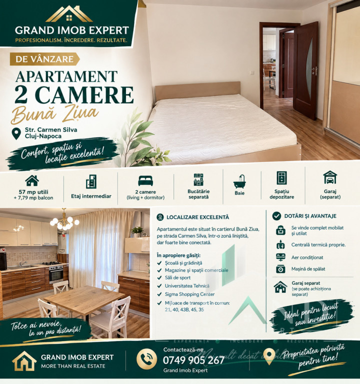 Apartament Modern | 2 Camere | Balcon | 57 MP | Etaj Interme