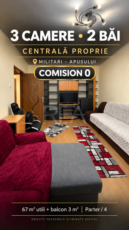 Comision 0 | 3 camere, 2 băi, centrală proprie | Militari
