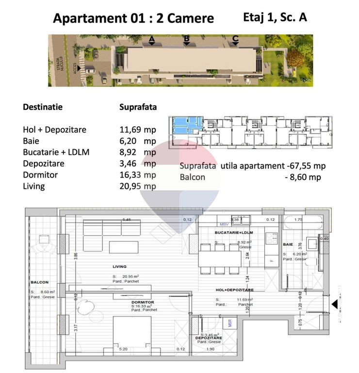 Apartament 2 camere premium, 67,55 mp utili + blacon!