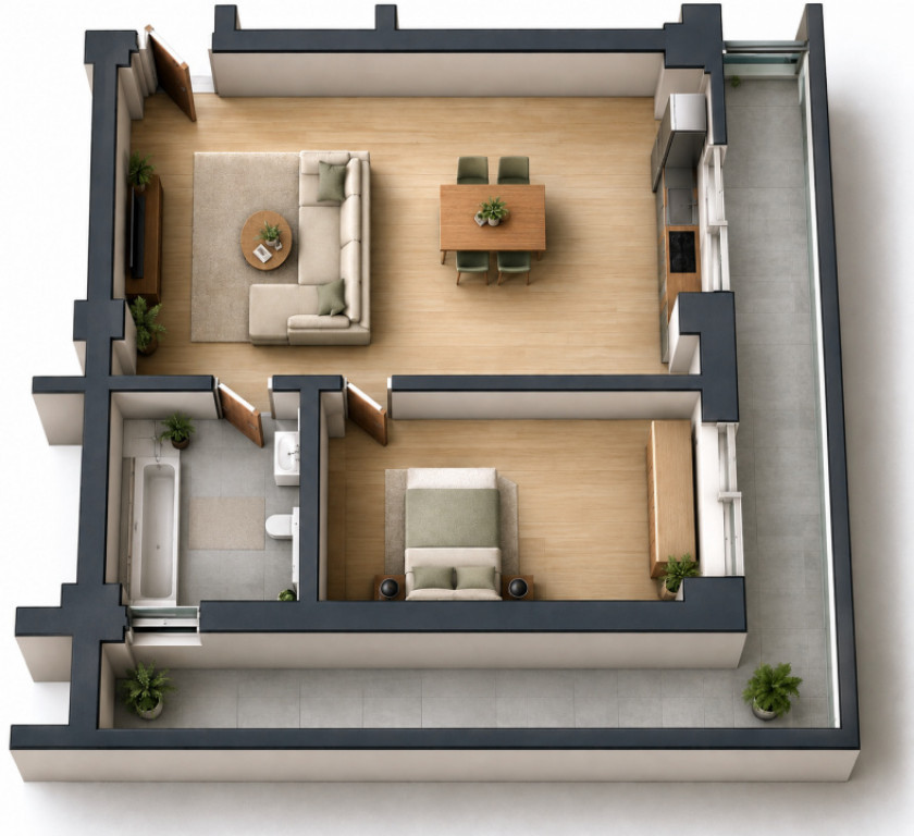 Apartament 2 camere open space Preajba - 0% comision la cump