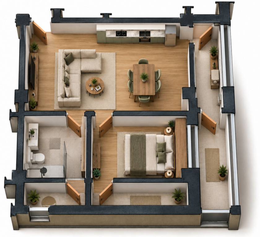 Apartament 2 camere, 57 mp utili Preajba - 0% comision la cu