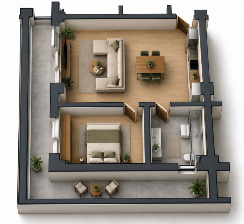 Apartament 2 camere open space Preajba - 0% comision la cump