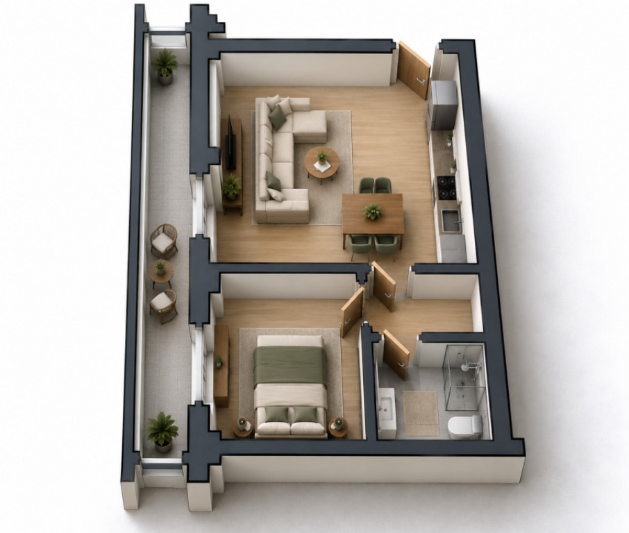 Apartament 2 camere open space Preajba - 0% comision la cump