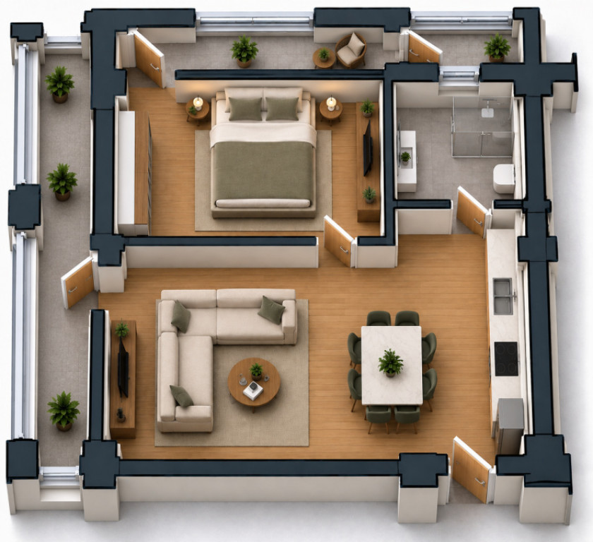 Apartament 2 camere open space Preajba - 0% comision la cump