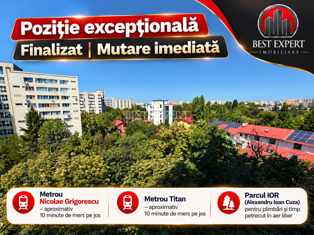 Garsonieră Titan | 2 Metrouri în Apropiere | Parcul IOR |
