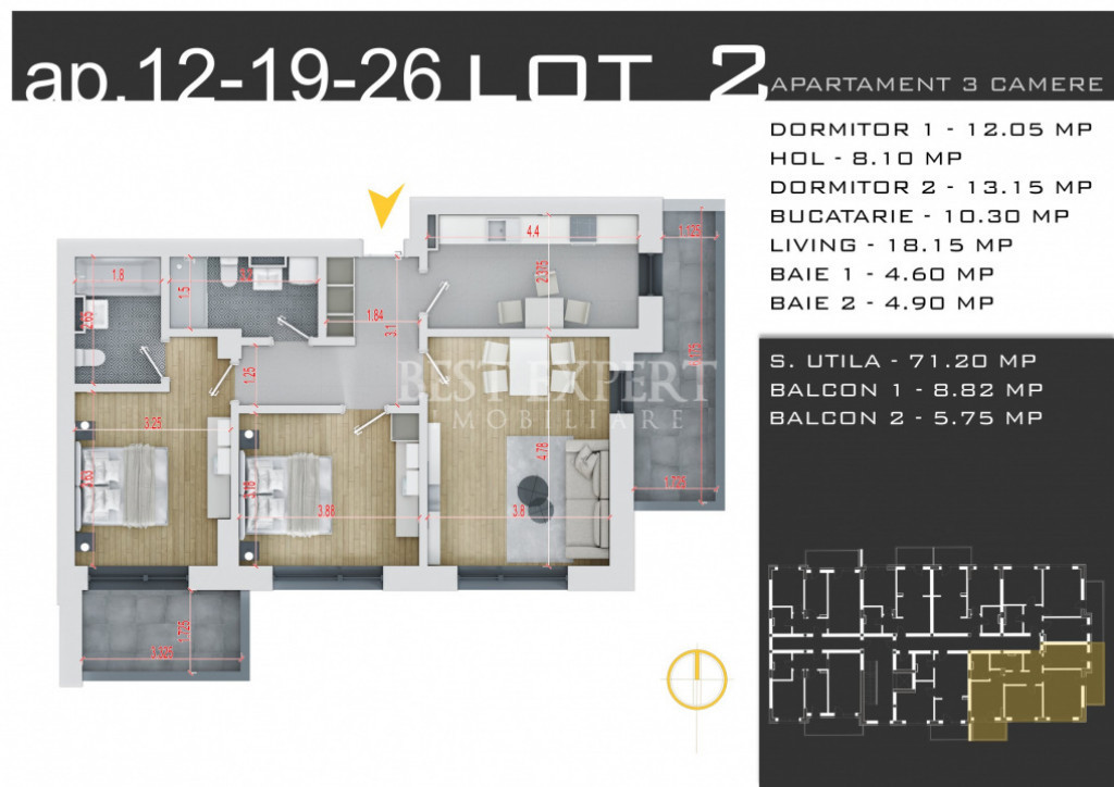 3 Camere | Bloc Nou | Încălzire în Pardoseală | Direct D