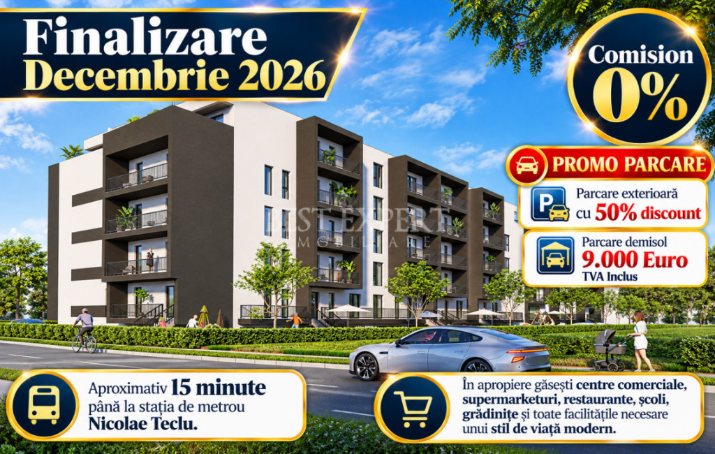 2 Camere Noi | 50% Discount la Parcarea Exterioară | Comisi