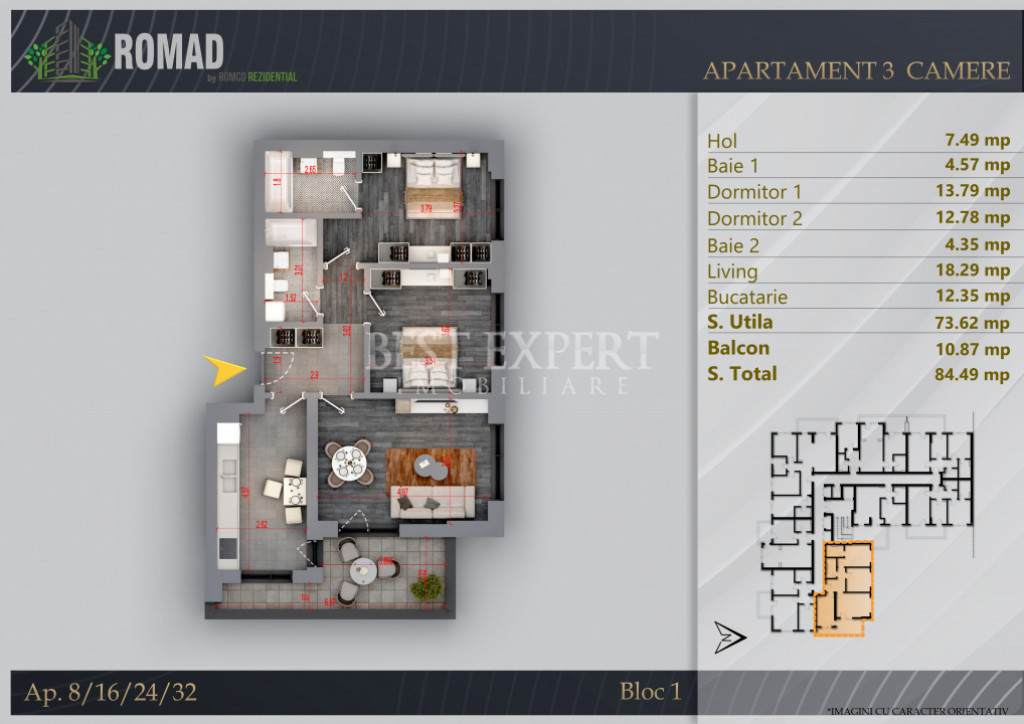 3 Camere Direct Dezvoltator | 73,62 mp Utili | Finalizare 20