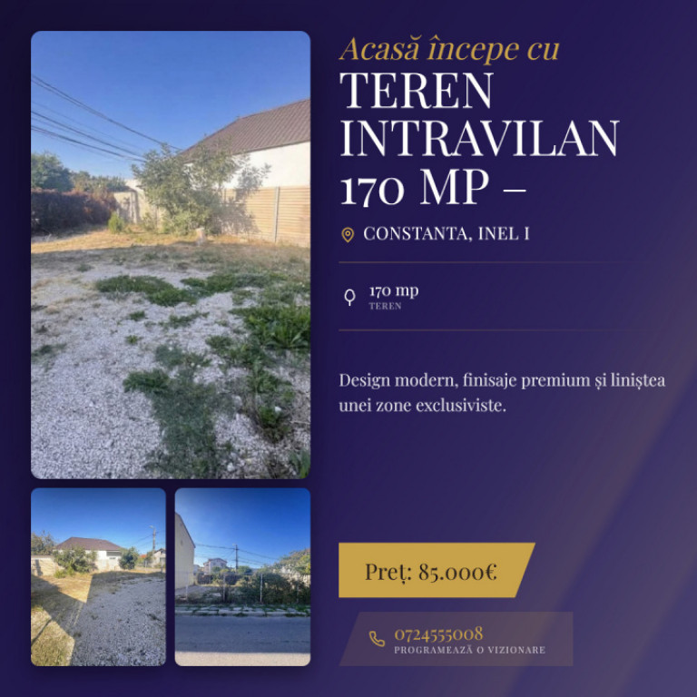 Teren intravilan 170 mp – dublă deschidere la două stră