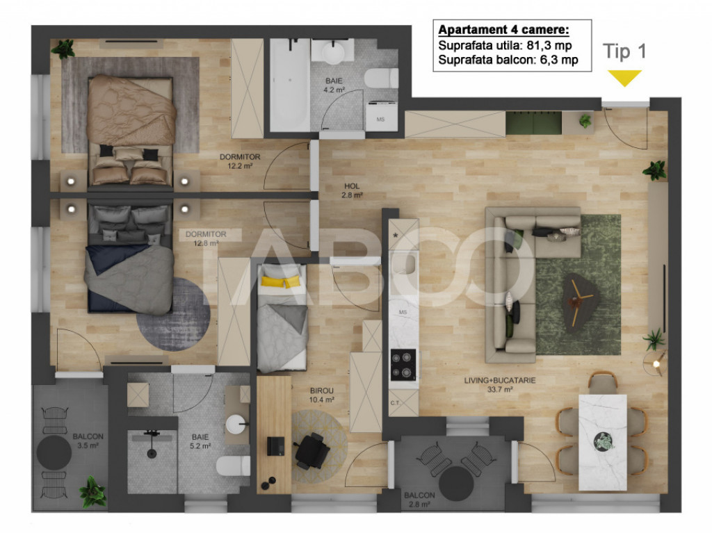 COMISION 0% Apartament 4 camere 81 mp LOC PARCARE zona Doamn