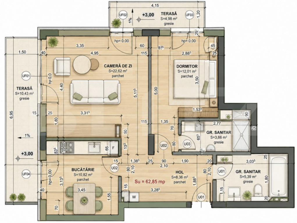 Apartament 3 camere, 62.85 mp, Comision 0, zona Iris