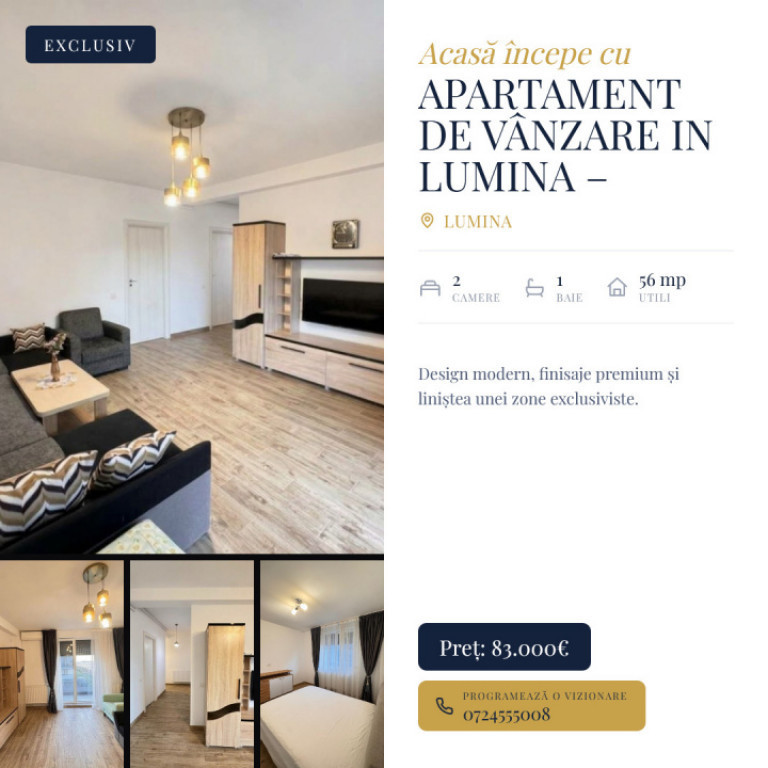 Apartament de vânzare in LUMINA – mobilat și utilat comp