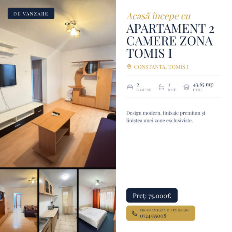 Apartament 2 camere de vânzare în zona Tomis I – Constan