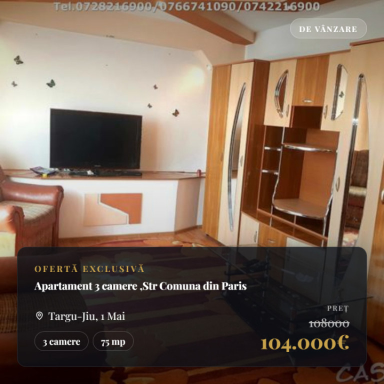 Apartament 3 camere , Bld. Ecaterina Teodoroiu, Targu jiu