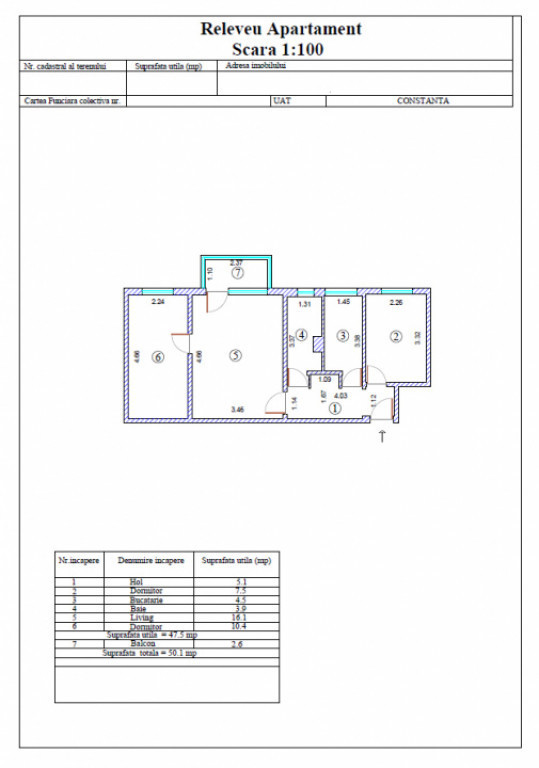 Apartament cu 3 camere de vânzare în zona KM 4-5 – Const