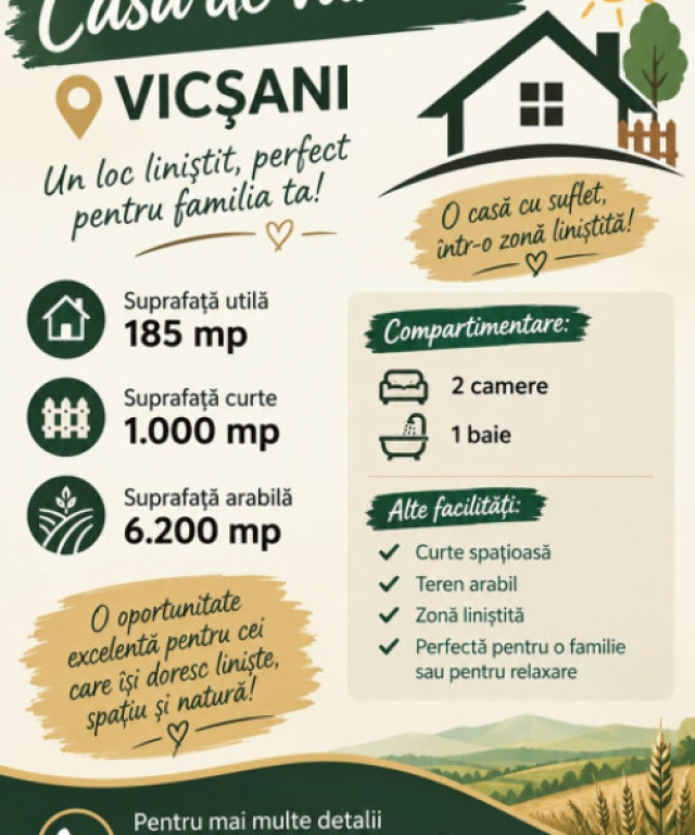 CASĂ DE VÂNZARE ÎN VICȘANI – SPAȚIU, LINIȘTE ȘI NAT