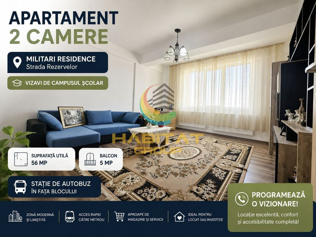 Vânzare Apartament 2 camere 60 mp Militari Residence lângă Penny
