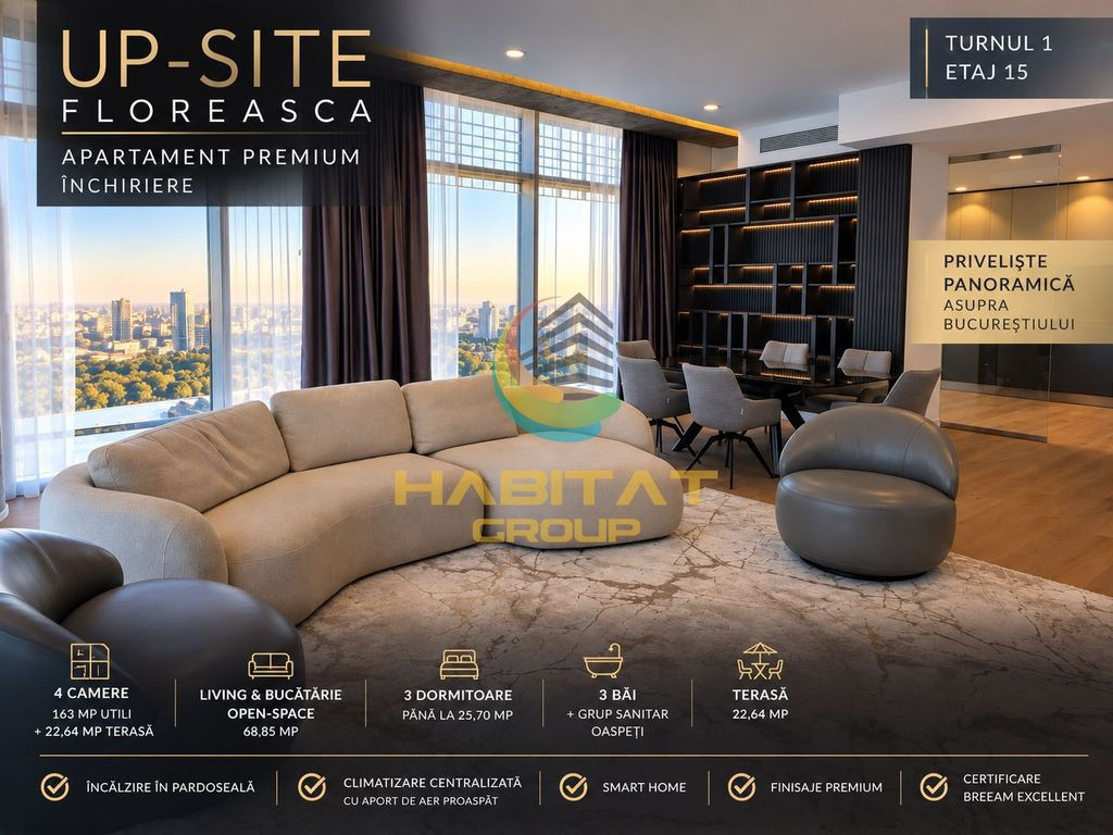 Închiriere Apartament | 4 Camere | 184 mp | UP-SITE Floreasca Vedere Panoramică