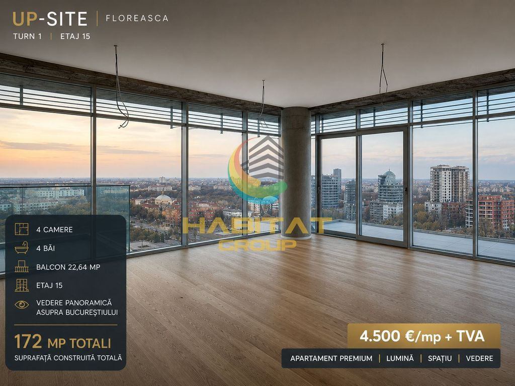 UP-SITE Floreasca | 4 Camere | 172 mp | Etaj 15 | Vedere Panoramică | 936.540 €