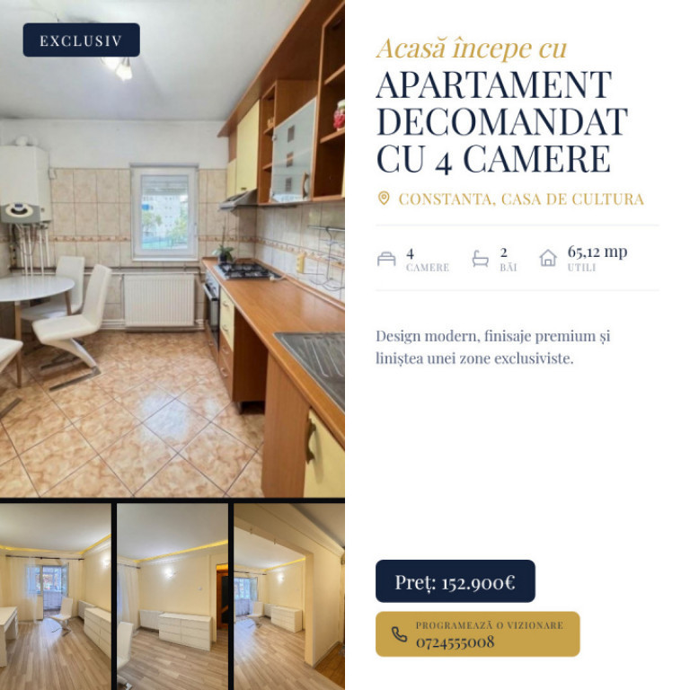 Apartament decomandat cu 4 camere de vânzare în zona Casa
