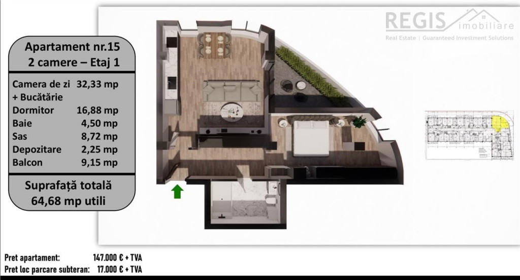 Apartament de cu 2 camere in Tractorul