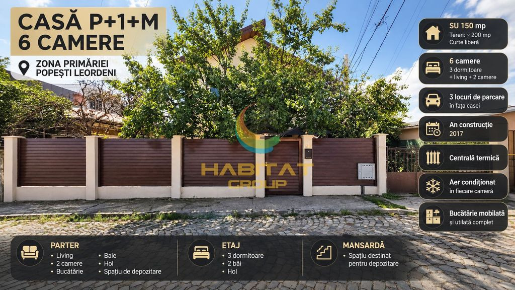 Vânzare Casa / Vila 6 camere | curte 200 mp | Popești Leordeni | Primărie