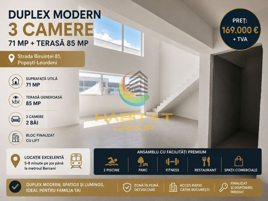 Vânzare Apartament DUPLEX 156 mp - Popești Leordeni / Strada Biruinței