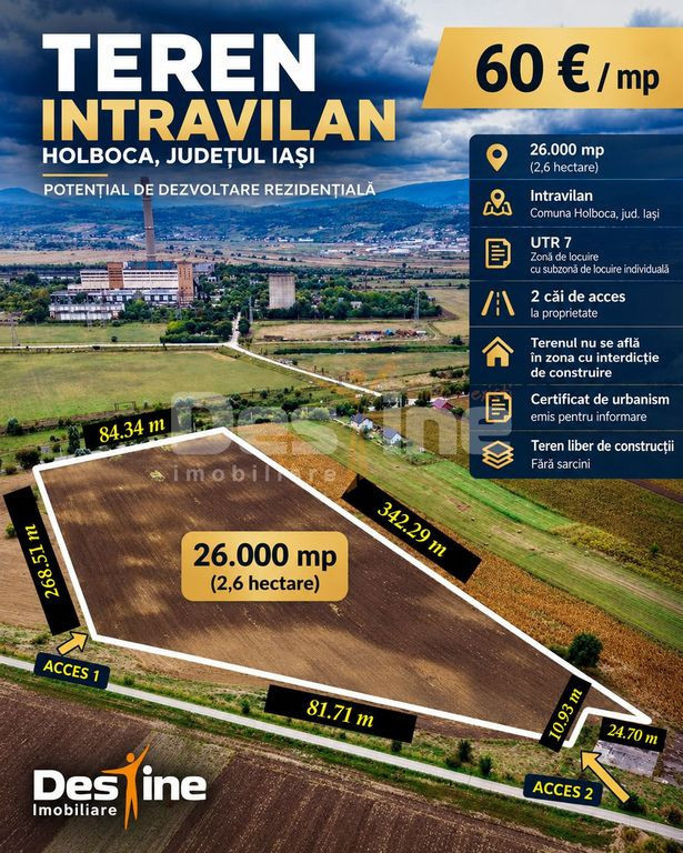 TEREN INTRAVILAN 2.6 ha HOLBOCA– POTENTIAL DE DEZVOLTARE REZIDENTIALA