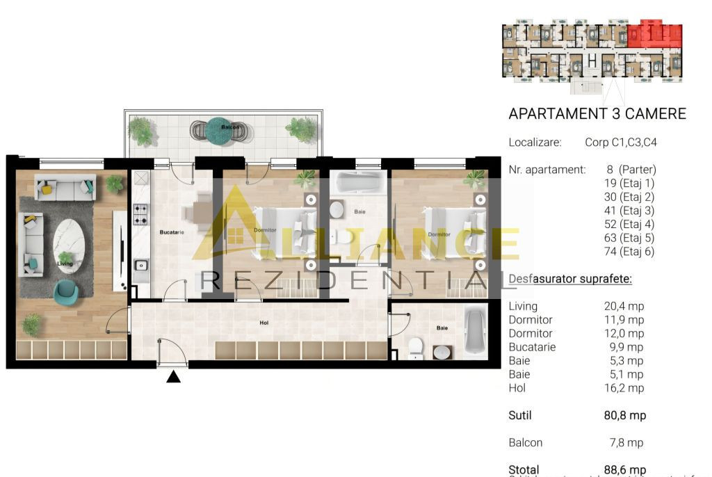 De vanzare | 3 camere | 2 bai | 89 mp | Metrou Berceni – 5 min