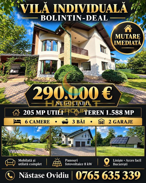 Casă individuală cu 6 camere în Bolintin-Deal, teren 1588 mp
